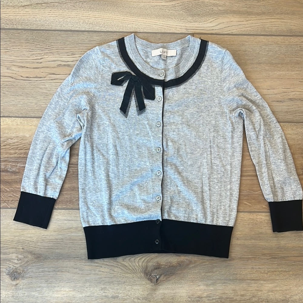 LOFT Grey Bow Cardigan